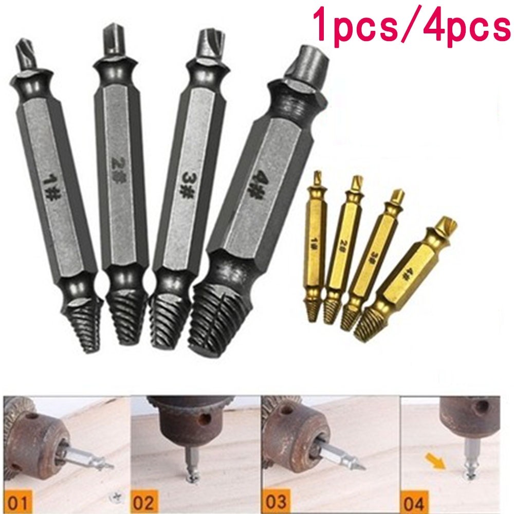 Broken Damaged Bolt Kit Extractor Easy Wish | 4PCS Tool Drill Stud Screw S2 Remover Bits Out