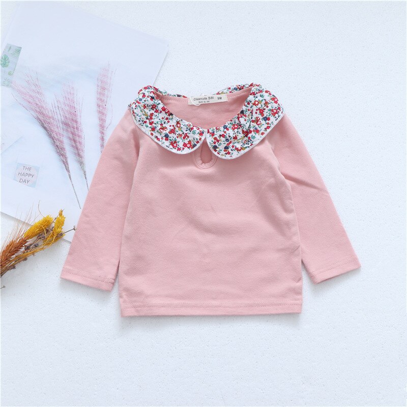 Baby Girls Spring Autumn Infant Baby T-shirt Toddler Top Children Blouse Tees Lovely Pink White Clothes