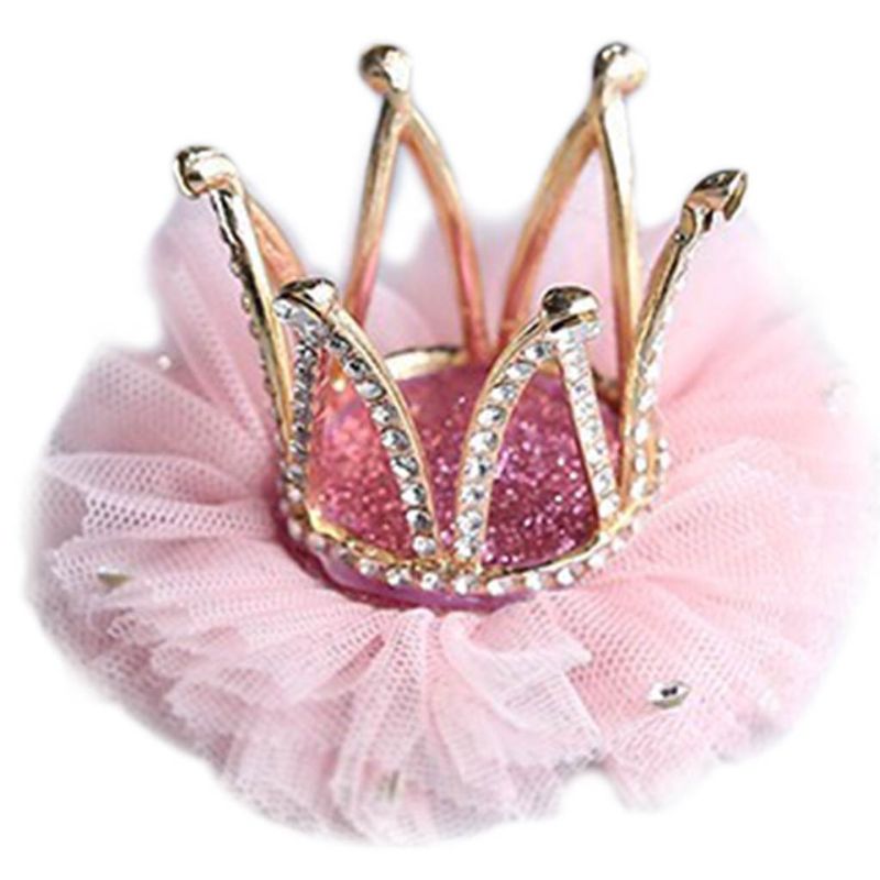 Children Kidds Girl Princess Rhinestone Crystal Lace Crown Hairpin Clip Style Decoration Accessory: PK