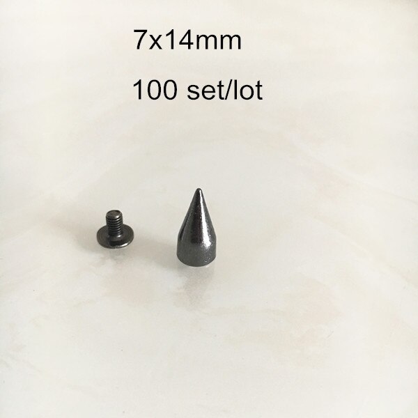 Ruuvata metalliset niittinastat, musta gunmetal punk rock piikkiniitti, luoti / härkäsarvi ruuvitappi, tee-se-itse-kengät, laukut, nahkakäsityöt: 7 x 14mm 100 setti
