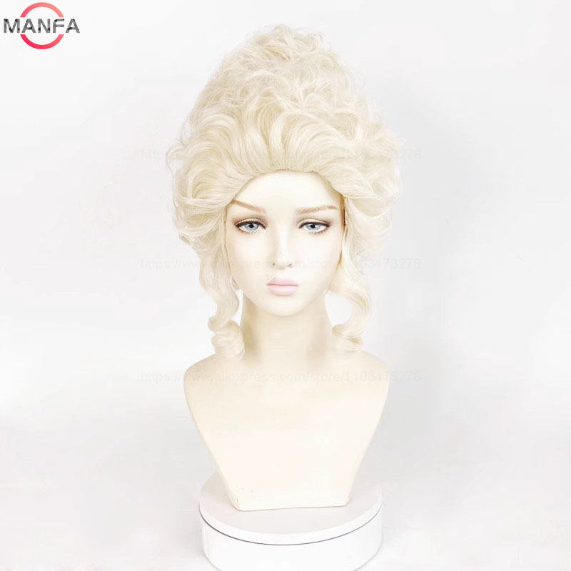 Pelucas de Cosplay de María Antonieta, peluca de pelo sintético resistente al calor y rizado medio de princesa + gorro de peluca: Marrón