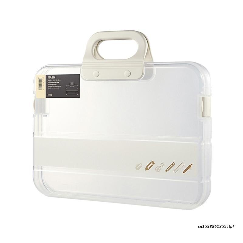 Portable File Box Plastic Transparent Pencil Case A4 Folder with Lock Handle Documents Bag Stationery Storage Case