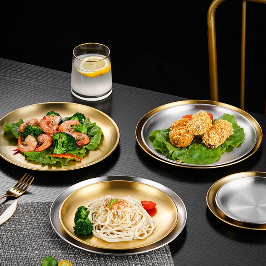 Plate tray, dining tray, steak plate, barbecue plate, Korean stainless steel circular barbecue plate