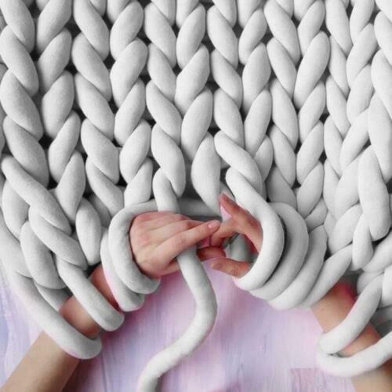 DIY ręcznie tkane koce nici rdzeniowo-spun tkaniny paski gruby koc z wełny materiał można prać w pralce bez kłaczków