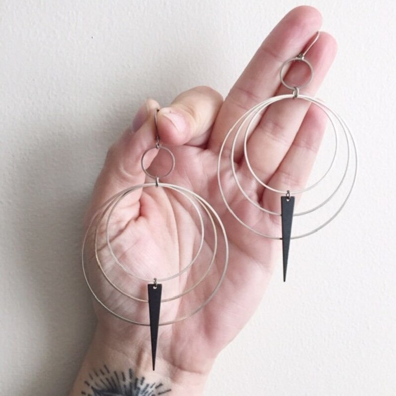 Modernist Metal Loop Earrings Phase Boho Hippie Statement Summer Long Creativity Jewelry Minimalism Women