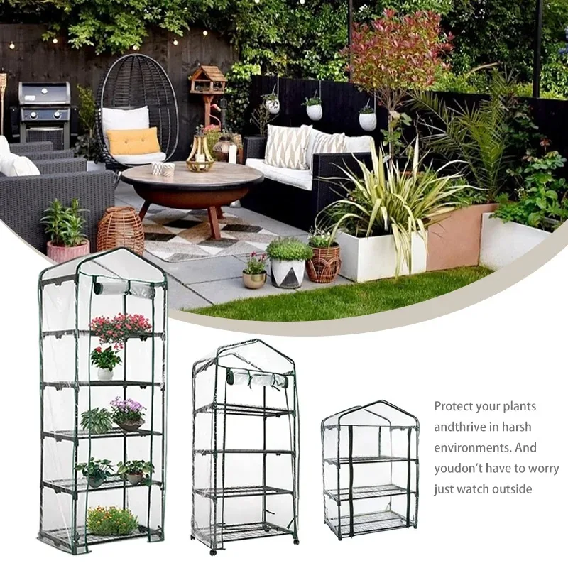 Hyller til hagevinterhage, ikke inkludert. pvc-beskyttelsesdeksel til blomster og planter til vinterhage.