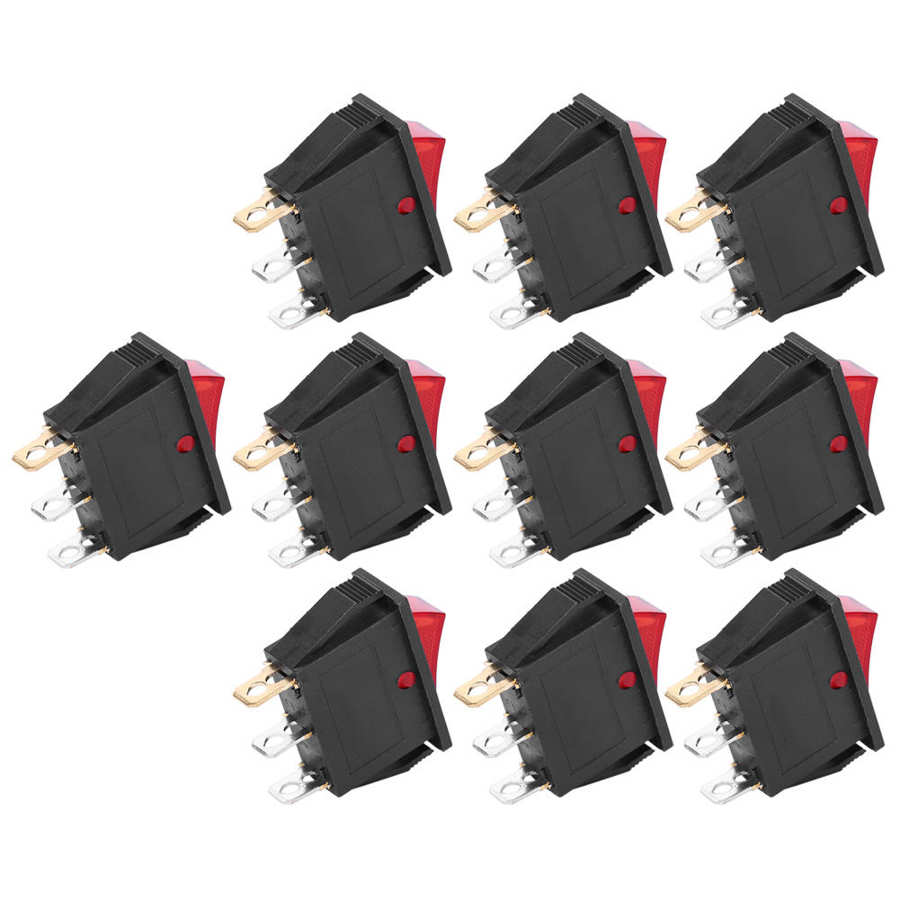 power meter energy meter 10PCs 3‑ Pin Switch Rocker On/Off Red Light 2‑ Position KCD3 Household Appliances