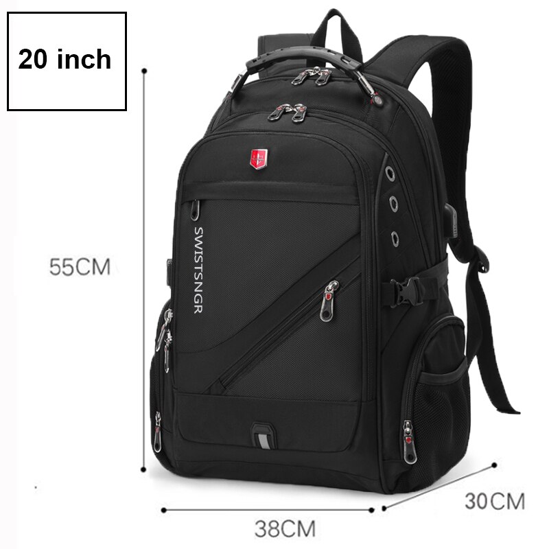 2022 Waterproof Man Backpack Fit 17inch Laptop USB Charging Backpack Women Oxford Travel Male Bag Vintage School Bag Mochila: Black-20 inch