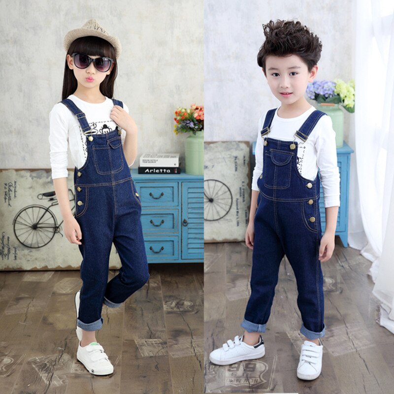 Kinderen Denim Overalls Voor Tieners Lente Jeans Tuinbroek Meisjes Pocket Jumpsuit Kinderen Jongens Broek Meisjes Denim Jumpsuit 4-13Y