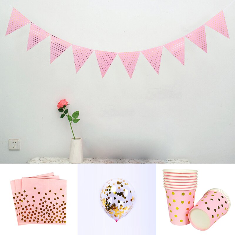 Stamping Roze Party Decoraties Stamping Roze Wimpels Foundation Golden Dot Tafelkleed Verjaardagsfeestje Decoraties