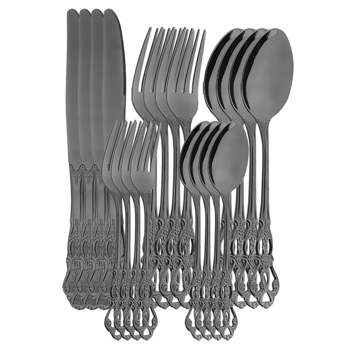 Bestek Set Mes Vork Dessert Lepel Servies Kleurrijke Bestek Set Rvs Zilverwerk Keuken Servies: 20Pcs Black