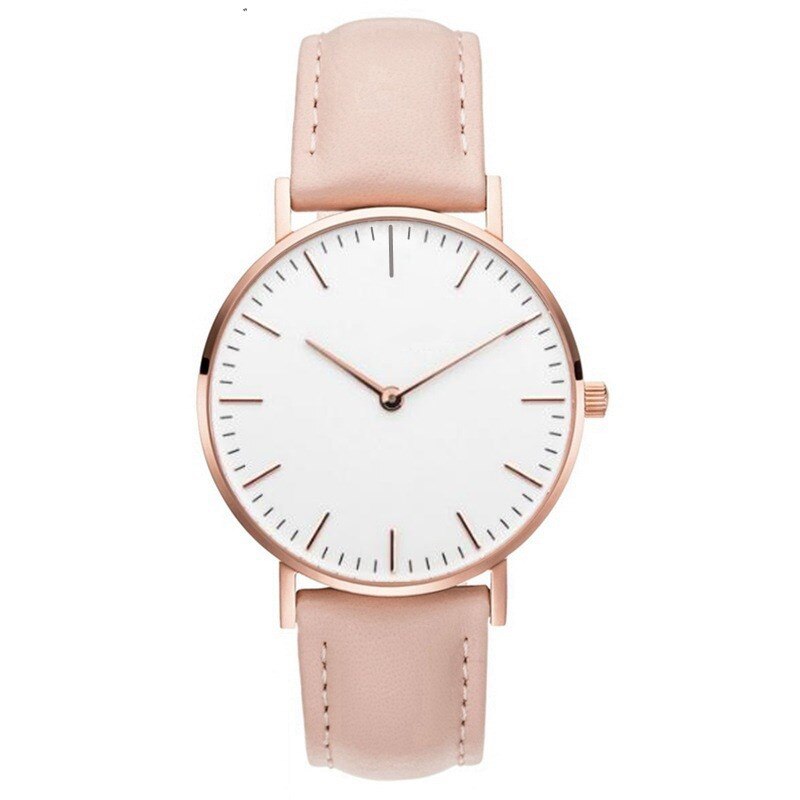 Luksusur dame læderur dame simpelt quartz armbånd armbåndsur dameur zegarek damski reloj: Lyserød