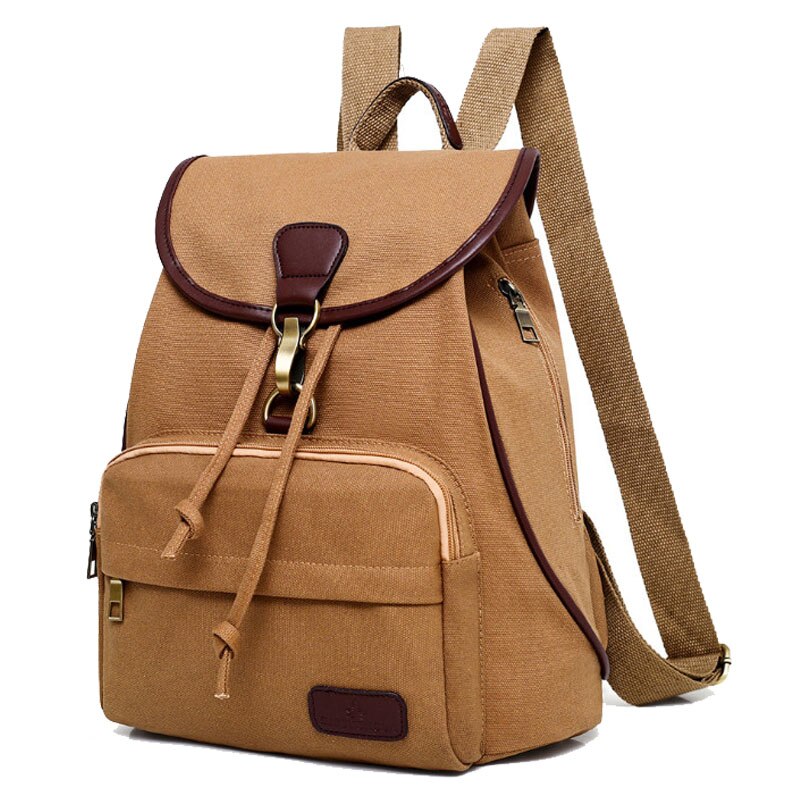 Chuwanglin Female women canvas backpack preppy style school Lady girl student school laptop bag mochila bolsas ZDD6294: Khaki 2