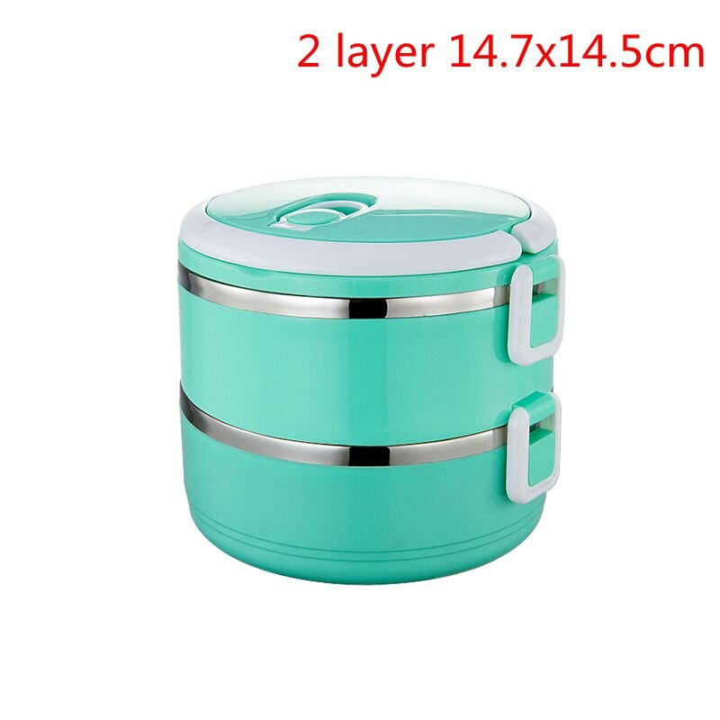 Lunchbox Lekvrij Thermos Lunchbox Voedsel Container Draagbare Roestvrij Staal Thermische Lunchbox Voor Kantoor Camping Benodigdheden: 2 Layers green