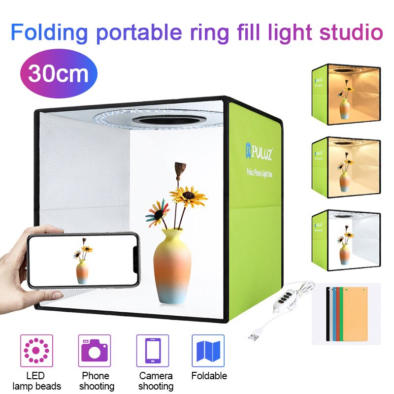 30*30cm mini składany namiot robić zdjęć fotografia Lightbox studio strzelanie zestaw namiotowy z pierścieniem doprowadziło i 6 kolorowymi tłem: Default Title