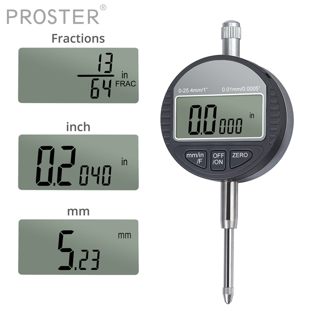 DTI Digital Dial Indicator 0.01/0.0005&#39;&#39;/1/128” Digital Probe Indicator Fractions/Inch/Metric Dial Test Electronic Gauge 0-1&#39;&#39;