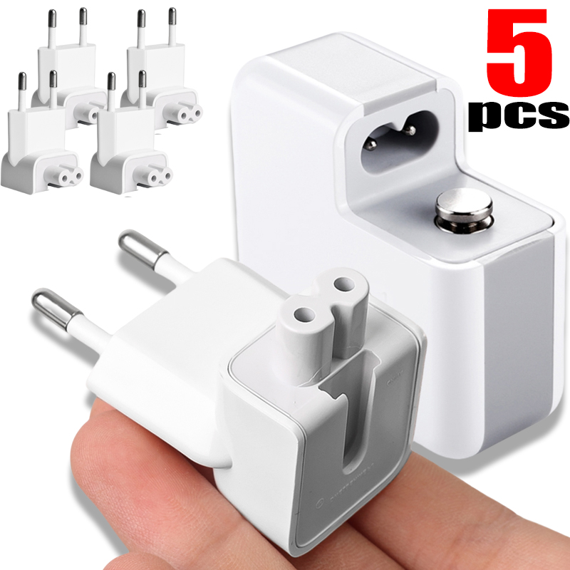 5/1Pack EU AC Power Plug Adapter Travel Wall Outlet Converter Duck Head for MacBook MagSafe 45/60/85W for IPad 10W/12W Adapters