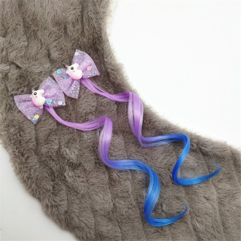2 stuks kinderpruik haarspeldjes eenhoorn pailletten garen strik meisjes vlechten haarelastiek gedraaid schattige kinder haarspelden accessoires: Blauw