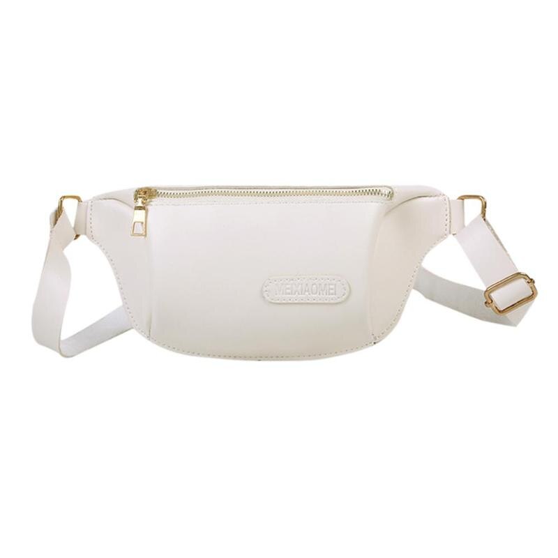 Couleur unie Fanny poitrine Pack réglable large sangle en cuir PU taille Pack pochette rétro femmes épaule sac à bandoulière taille sac: WHITE