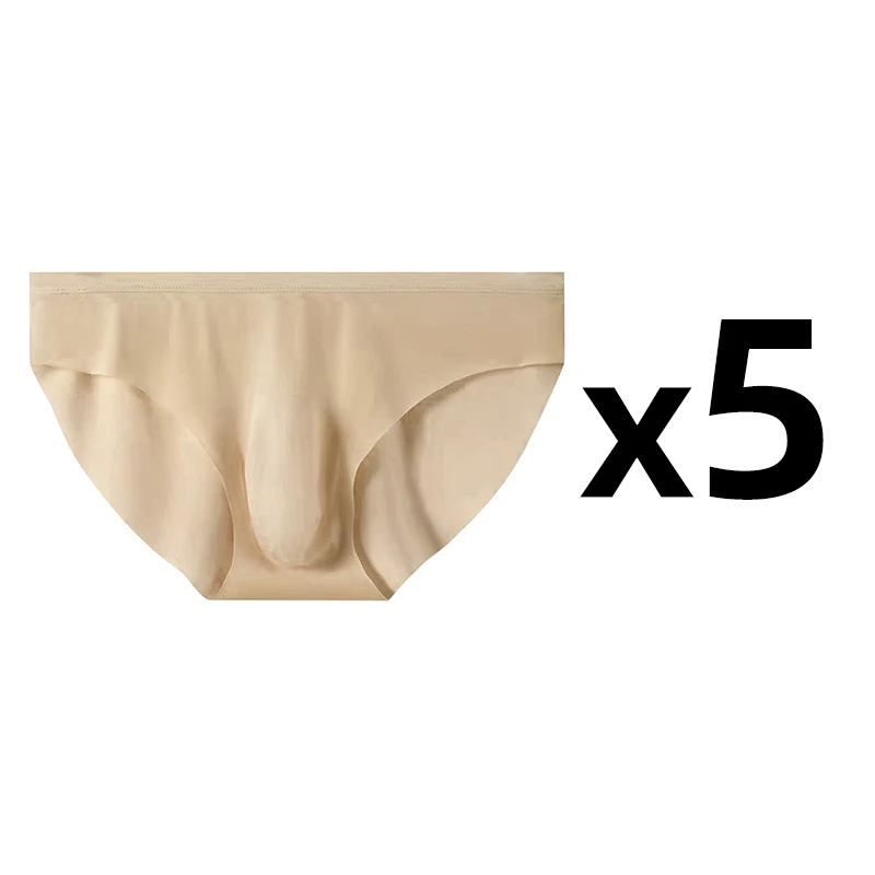 5 paren/partij heren ultradunne slipje ijszijde slips zomer transparant naadloos sexy sneldrogend ademend ondergoed slips: XXL / Ivoor