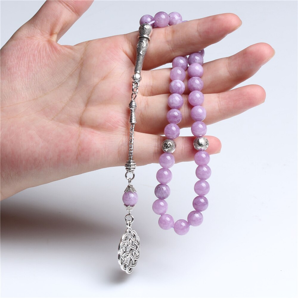 Excelente 8mm roxo pedra pingente islam oração grânulos muslim rosário tasbih