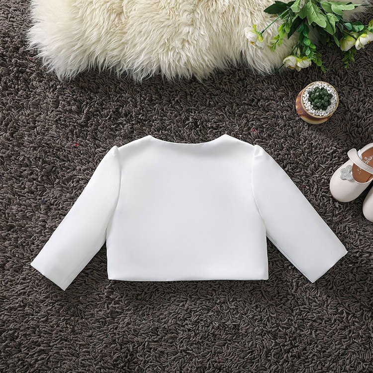 Hvid børn piger halværmet satin perler lukning bolero cardigan kort jakke til festdag bryllupsfest kappe