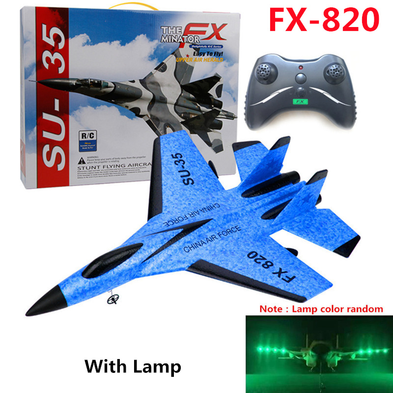 FX-820 SU-35 RC Remote Control Airplane 2.4G Aliante RC Drone Fighter Hobby Aereo Aliante Aereo EPP Schiuma Giocattoli RC Aereo All&#39;aperto: FX820 blue lamp