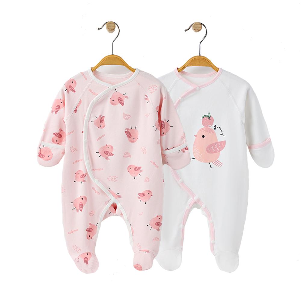 COBROO 100% cotone neonato ragazze Abiti 0-6 mesi bambino ragazzo piede pigiama con polsini a guanto tuta da notte neonato unisex giallo: rosa / 0-3 Months