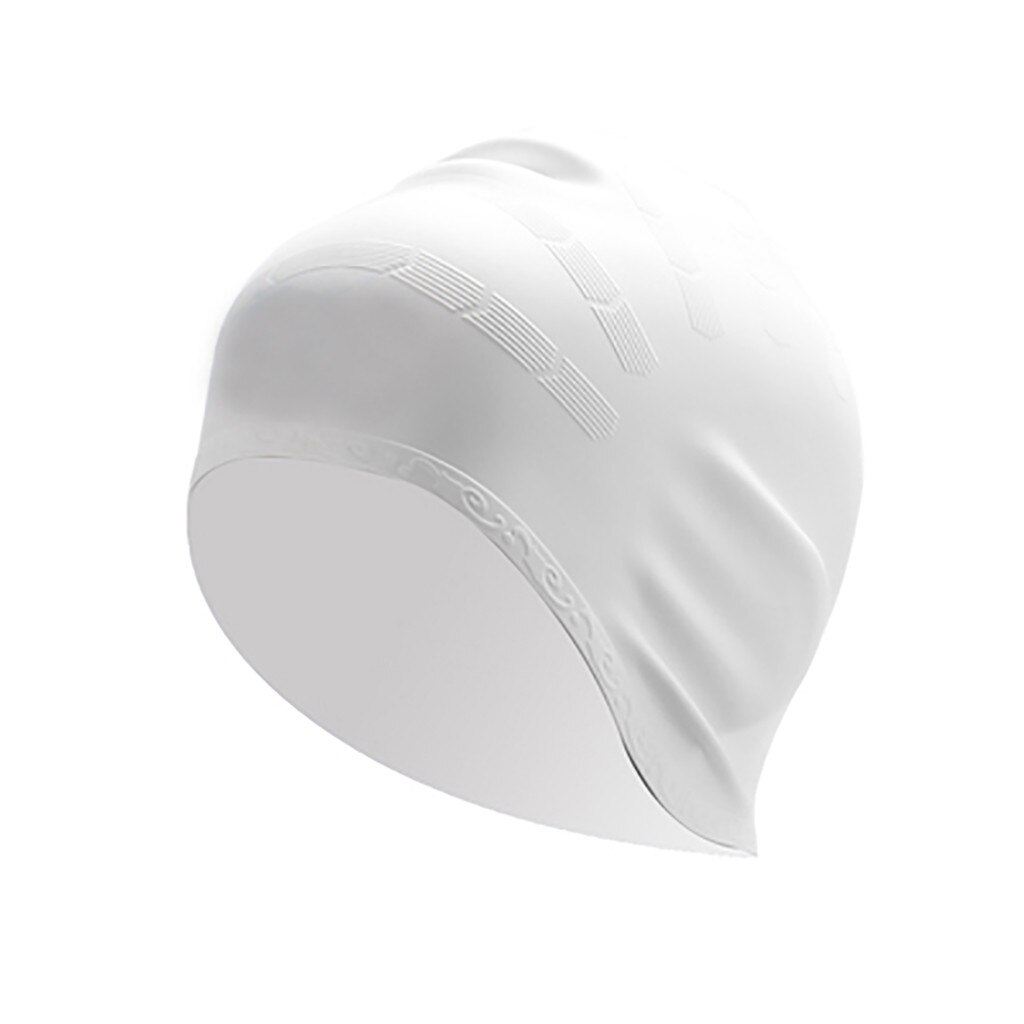 30# Swimming Cap Cover Ears Long Hair Clean Swim Pool For Adult Women Silicone Cap Bathing Drape Stretch Sports Seaside Fold: White