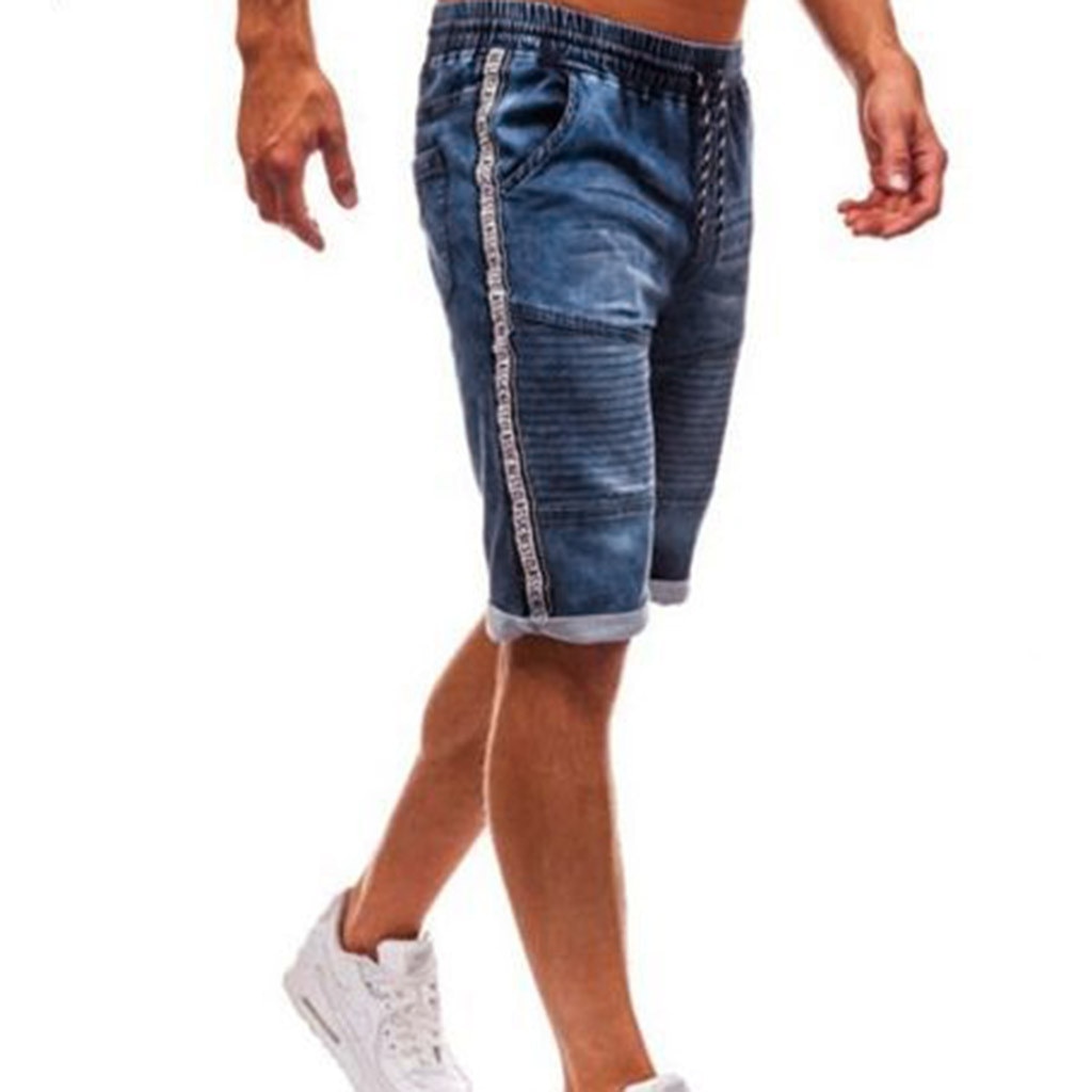 Pantalones vaqueros de motorista ajustados para hombre, pantalones cortos desgastados, Vaqueros Capri, a la altura de la rodilla, Y10