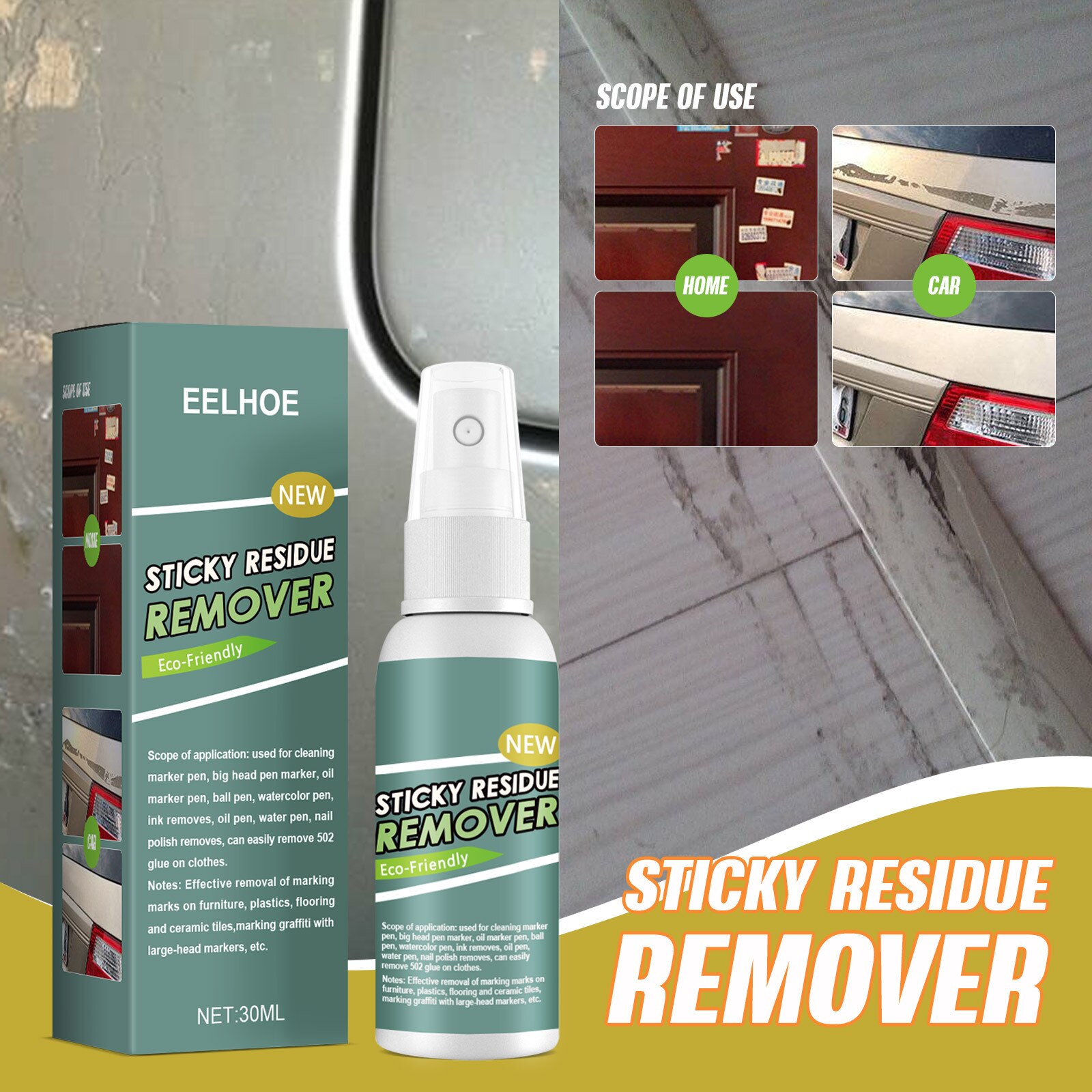 30ml Quick And Easy Sticker Remover Sticky Residue Remover Sticky Cleaner Spray For Car Glass Label Cleaner Adhesive Glue Spray