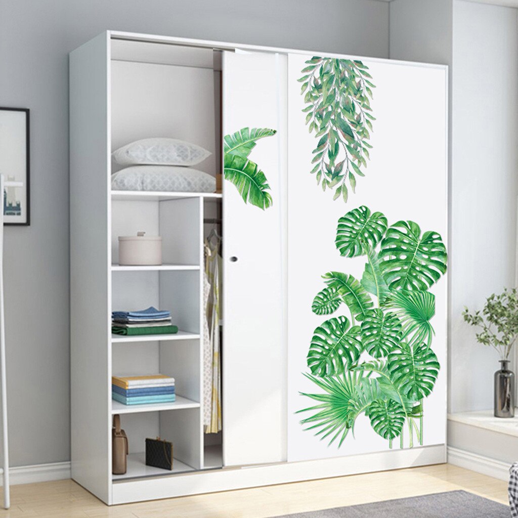 Green Leaves Wall Stickers for Home Bedroom Living Room Tropical Plants Wall Sticker Vinyl Wall Decals Door Murals Wallpaper#40