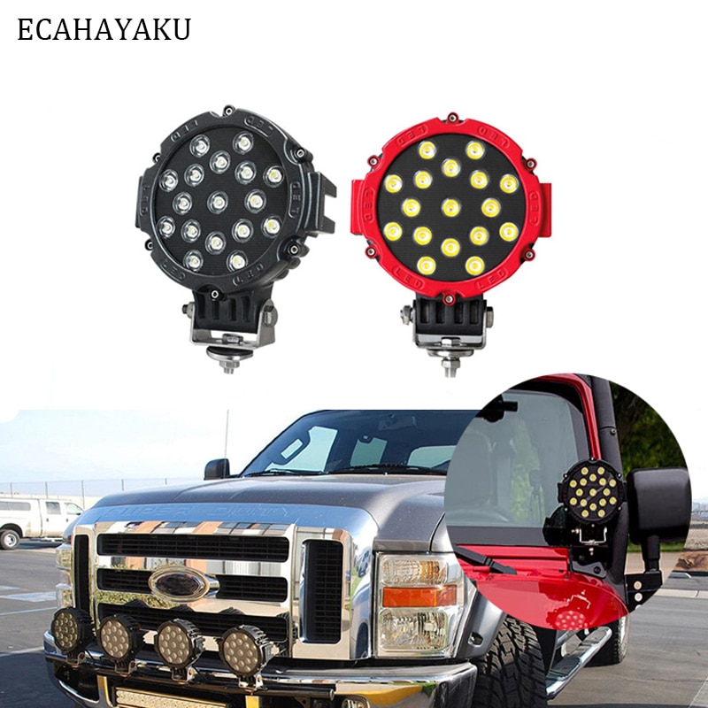 ECAHAYAKU 51W LED Verlichting bar 12V 7 inch ronde offroad Spot Light Voor auto 4x4 off road Truck Jeep Tractor ATV SUV auto styling