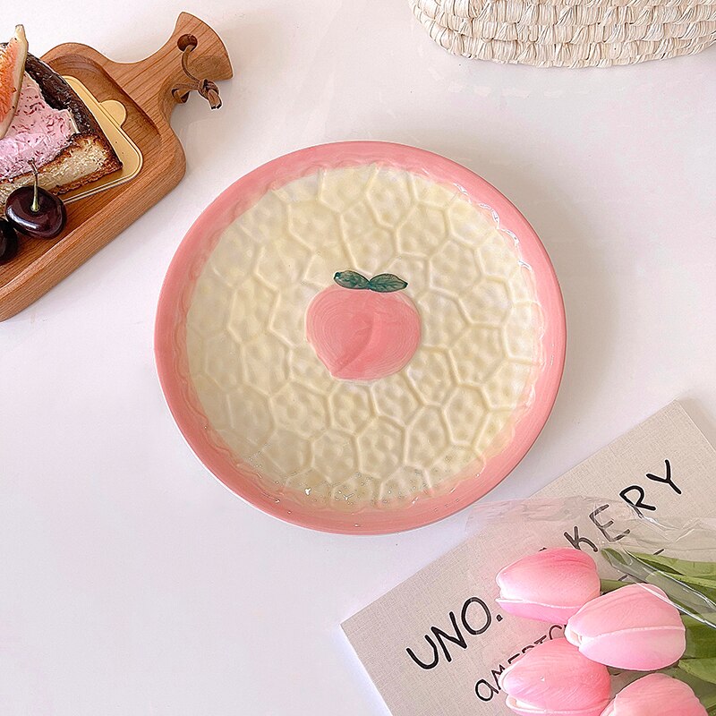 Kawaii fresa de placa de cerámica Rosa lindo pastel para el desayuno de la fruta postre Plato decorativo cocina vajilla: Yellow B