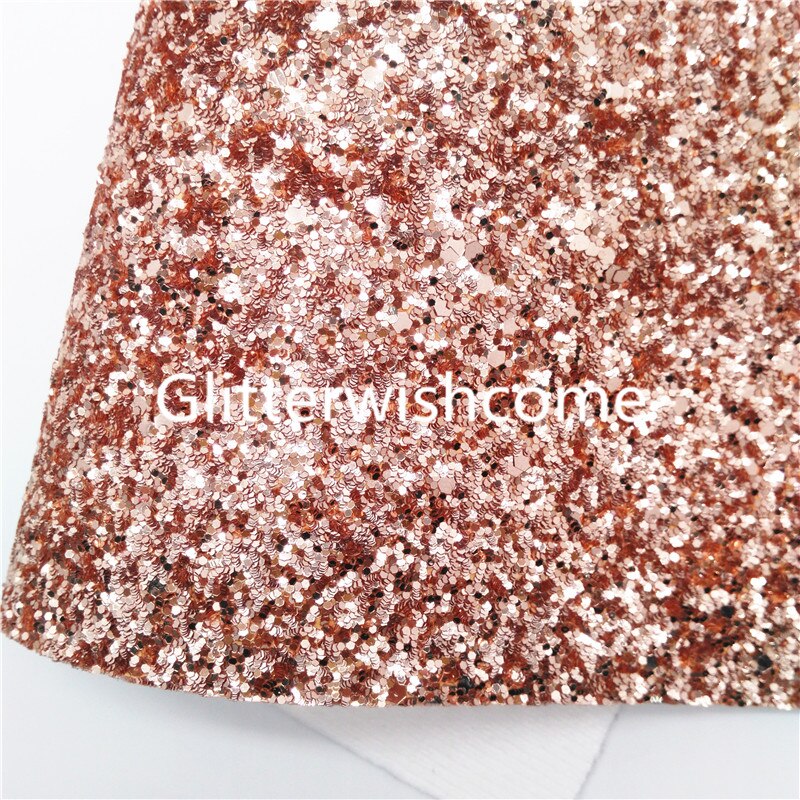 Glitterwishcome 21X29CM A4 Size Rose Gold Chunky Glitter Leather Fabric Sheets with Felt Backing for Bows, GM109B