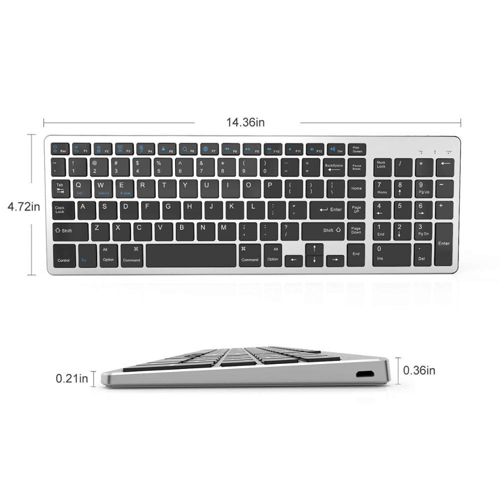 Ultra Slim Bluetooth Keyboard Full-Size Opladen Draadloze Toetsenbord Met Numeriek Key Voor Smartphone Laptop Ipad Tablet