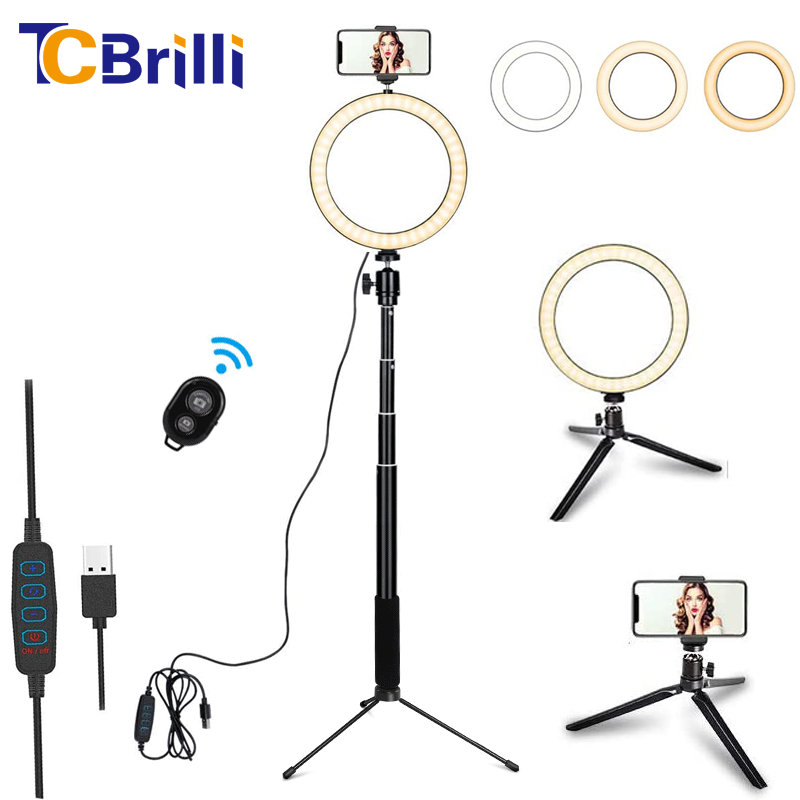 8 pollici A LED Anello di Luce con il Treppiedi USB Anello Lampada Fotografica Selfie con il Supporto Del Telefono per il Trucco Youtube Live In Studio