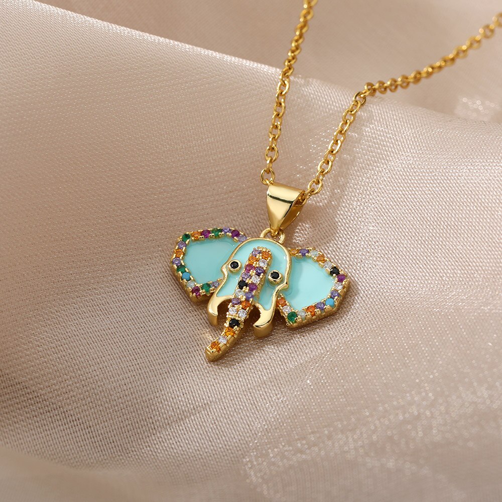 Edelstahl Halskette Für Frauen Jahrgang Elefanten Ebene Anhänger Halsketten gotisch Schmuck Art Collares Schmuckstück Femme