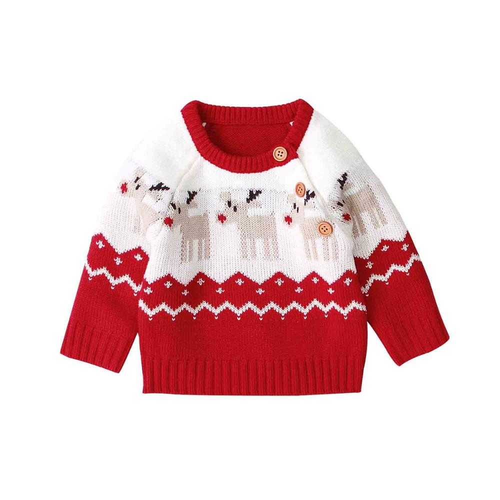 Baby Winter Pullover Knitted Sweaters For Girl Casual O Neck Long Sleeve Toddler Boy Christmas Reindeer Kids: Red / 18M