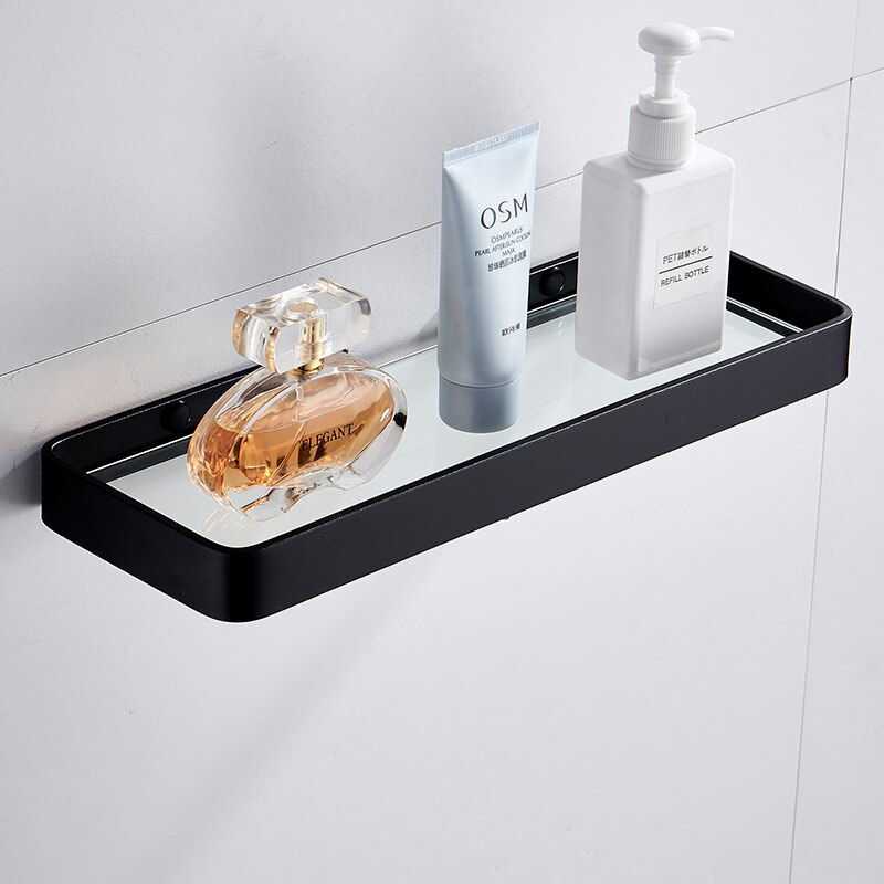 Black Bathroom Shelves Wall Mounted Shower Storage Shelves Organizer for Bathroom Kitchen Shelves Bathroom Accessories: Black-1-40cm
