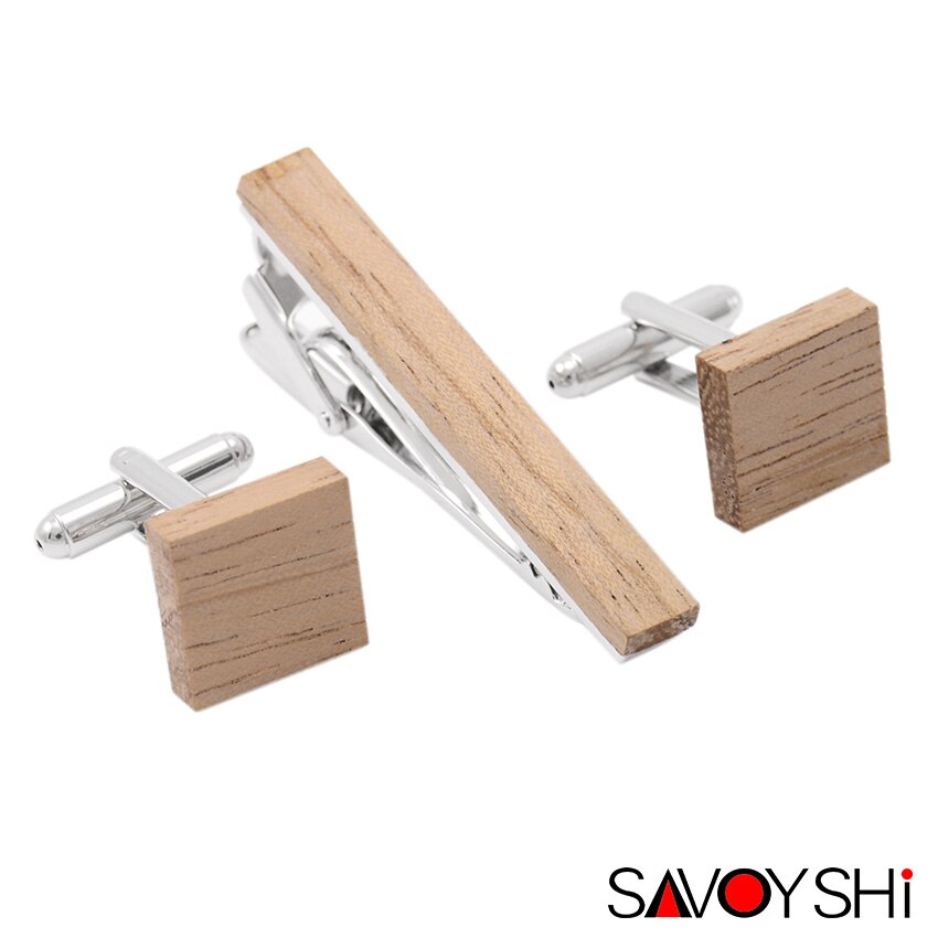 Savoyshi Low-Key Luxe Hout Manchetknopen Tie Clips Sets Beknopte Rijst Wit Mode Manchetknopen Relatiegeschenk Sieraden
