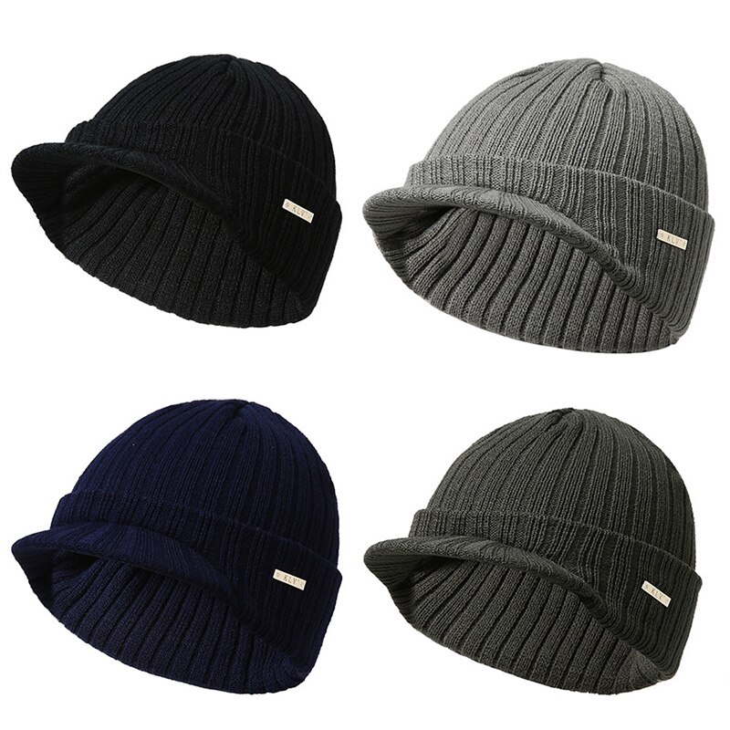 Gorro Sencillo cálido Hombre Mujer Sombrero Otoño Invierno Casual sólido Unisex Rayas Tejidas Visores Suaves Gorras De esquí Deportivo