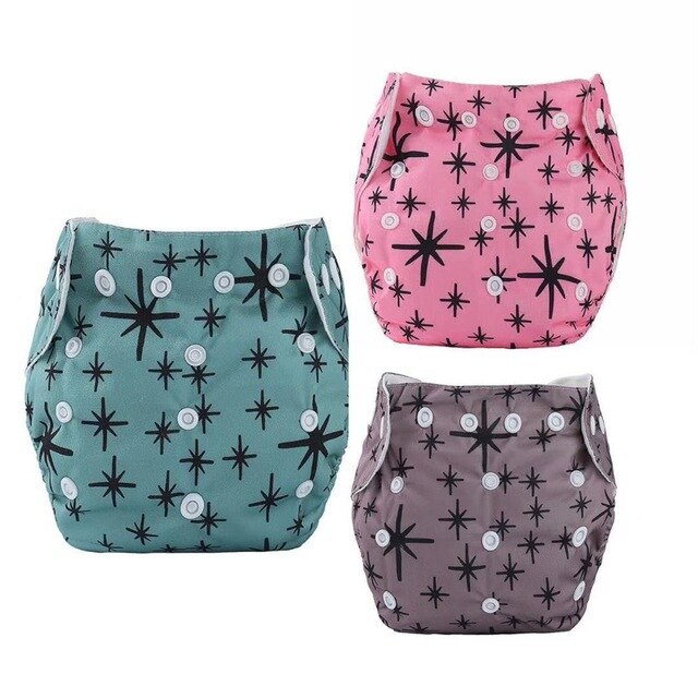 3pcs/lot Baby Cloth Diaper Reusable Washable Printed Infant Nappies Adjustable Diaper Cover with Star Prints Suede Inner Cloth: 07