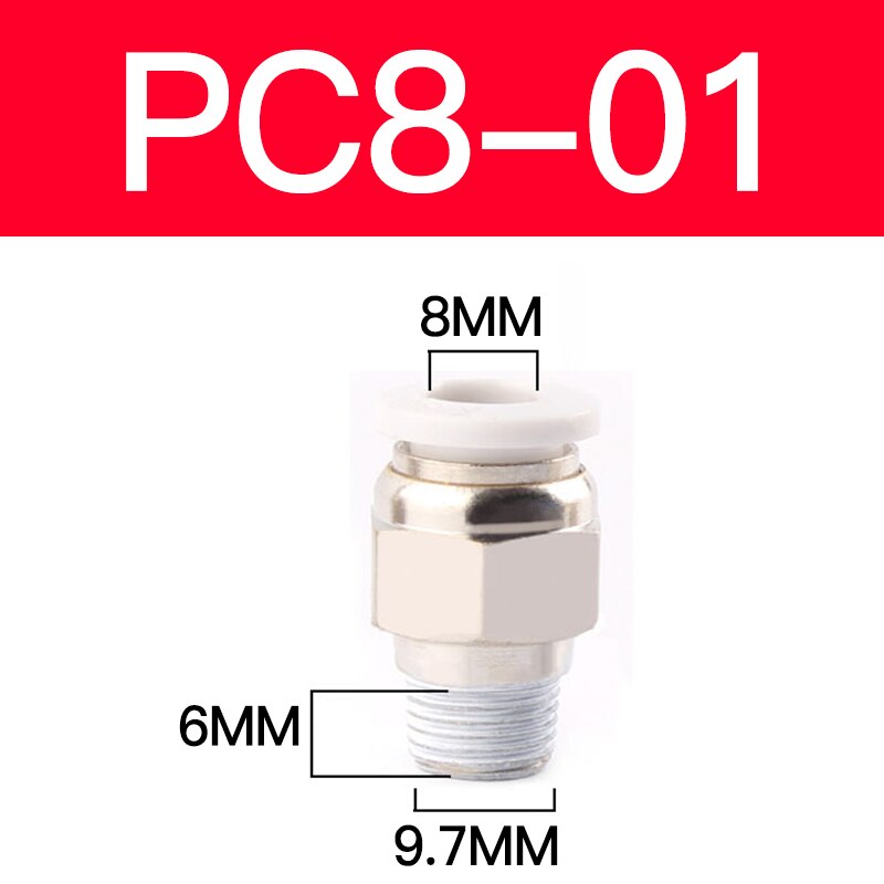1 pcs Pneumatic quick-release trachea quick connector metric thread straight through APC4/6-M5PC8-M6/M8/M10M12M16: PC8-01