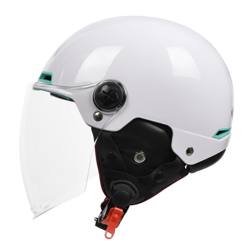 YEMA-medio casco de motocicleta Vintage para hombre y mujer, protector de seguridad para Moto eléctrica y ciclismo: Pearl White