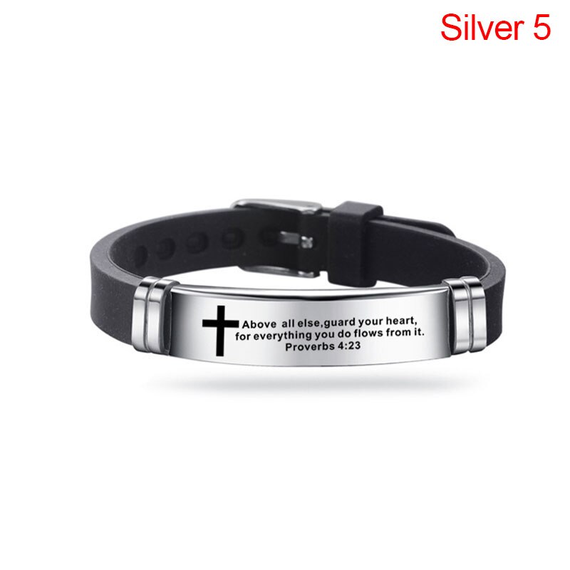 Cruz Biblia Cristiana hombres pulsera ajustable longitud pulseras de silicona pulsera escritura amor nunca falla joyería masculina 1 ud.