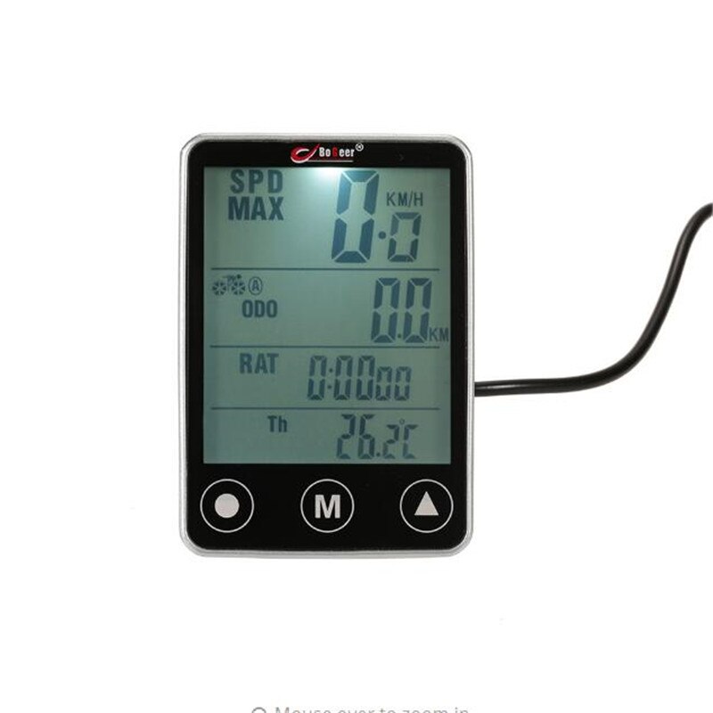 Cykel kilometertæller trådløs i cykelcomputer trådløs kabelført vandtæt med lcd display kilometertæller speedometer led baggrundsbelysning: Sort kablet