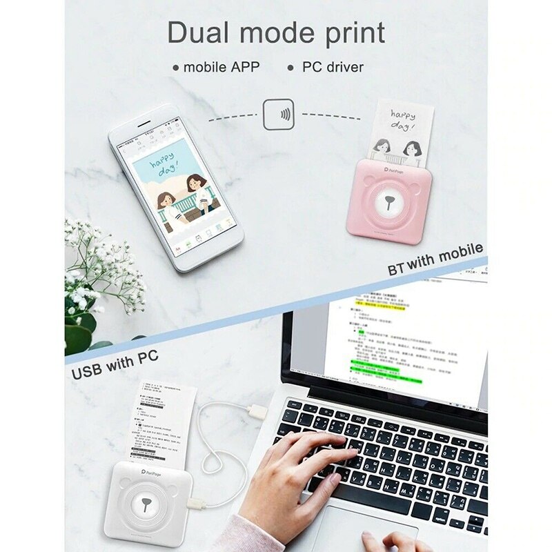 Mini Portable Thermal Printer USB Wireless Bluetooth A6 Thermal Label Printer Compatible with Android IOS Phone Laptop Computer