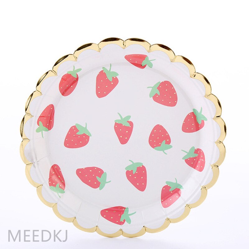 10 stk festfest spisebordssæt citron jordbær engangspapir kop papirbakke: Jordbær 9 tommer