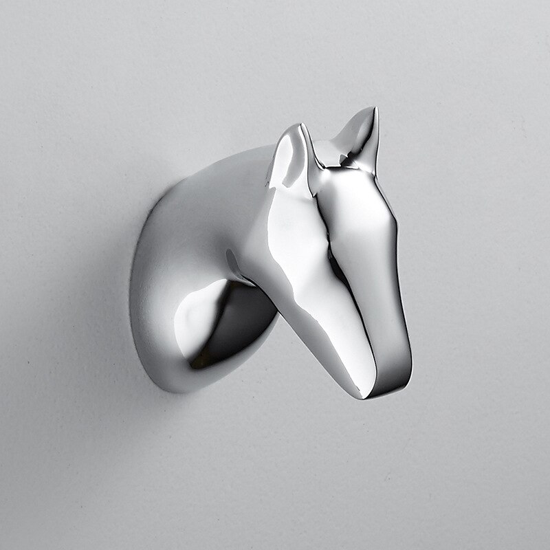 Hertenkop enkele kledinghaak dierenhaak wanddecoratie kapstok huisdecoratie eenvoudig hert paard olifant: Zilveren paardenhoofd